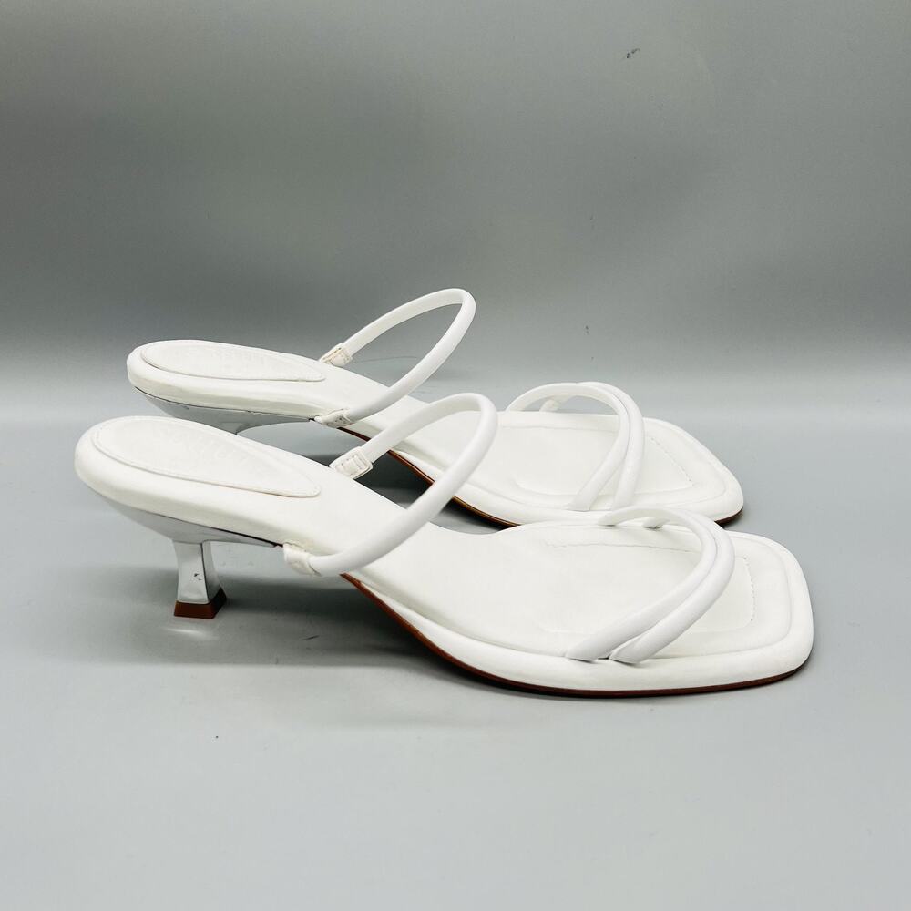 Schutz Sandals Women 10 White Leather Agatha Mid Kitten Heel Strappy Dress Shoes